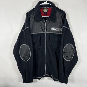 Vintage IOU I.O.U. Full Zip Fleece Jacket Mens Size XL Black Collared Pockets